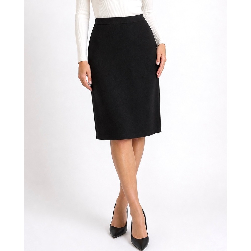 St John Basics Black Santana Knit Skirt Size 10 Made in USA Pencil Straight